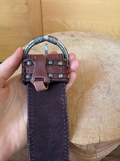 Cecil Genuine Leather Belt, Wide Brown Leather Belt, Large Statement Buckle, Vintage Style Women's Belt, Size 100 cm