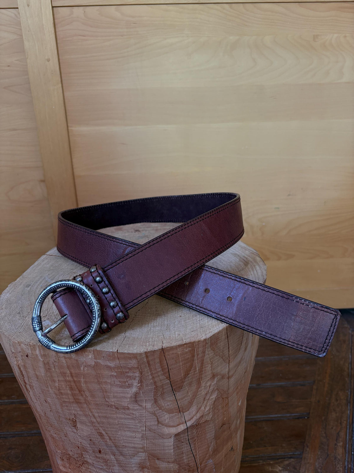 Cecil Genuine Leather Belt, Wide Brown Leather Belt, Large Statement Buckle, Vintage Style Women's Belt, Size 100 cm