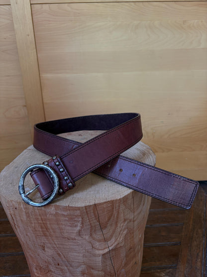 Cecil Genuine Leather Belt, Wide Brown Leather Belt, Large Statement Buckle, Vintage Style Women's Belt, Size 100 cm