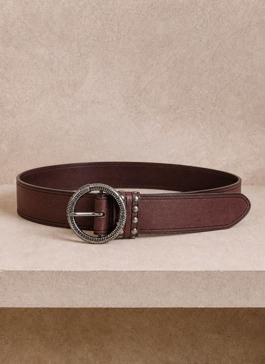 Cecil Genuine Leather Belt, Wide Brown Leather Belt, Large Statement Buckle, Vintage Style Women's Belt, Size 100 cm