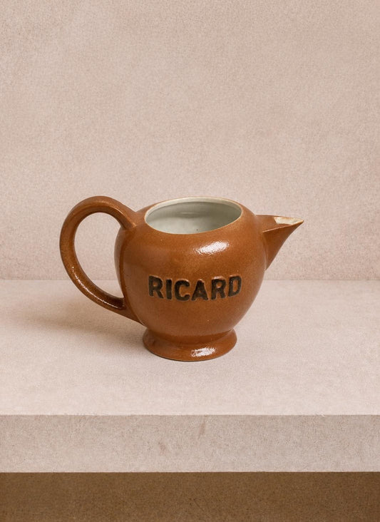 Vintage terracotta Ricard pitcher, tabletop decor