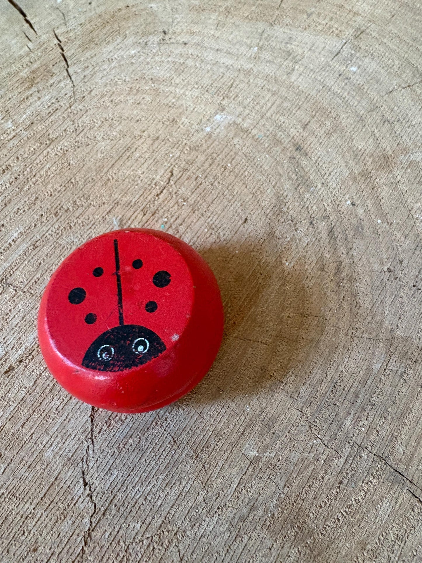 Wooden Ladybug yoyo Toy, Red Painted Ladybird Disc, 5 cm, Secondhand Collectible, Small Nature Toy