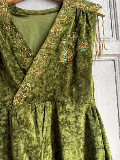 Kids Forest Elf Costume, Green Velvet Beaded Jumpsuit, Fairy Tale Dress Up Outfit, Toddler 2–3 Years