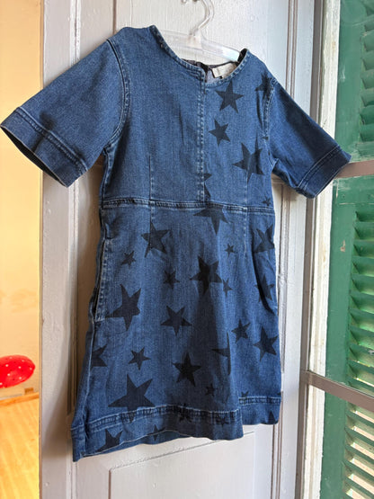 Stella McCartney Kids Star Print Denim Dress — fabric close-up
