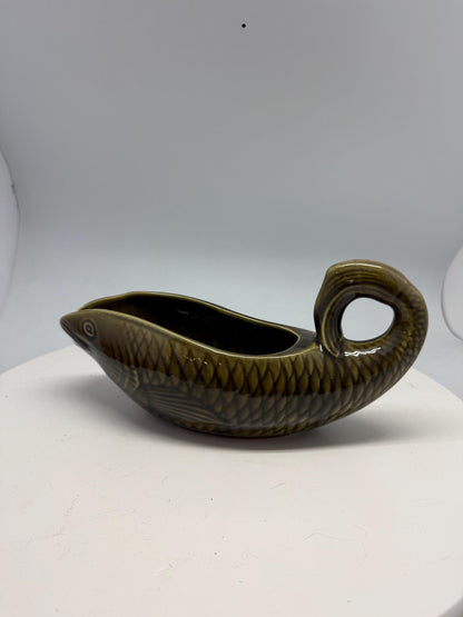 Vintage ceramic fish gravy boat, textured scale design