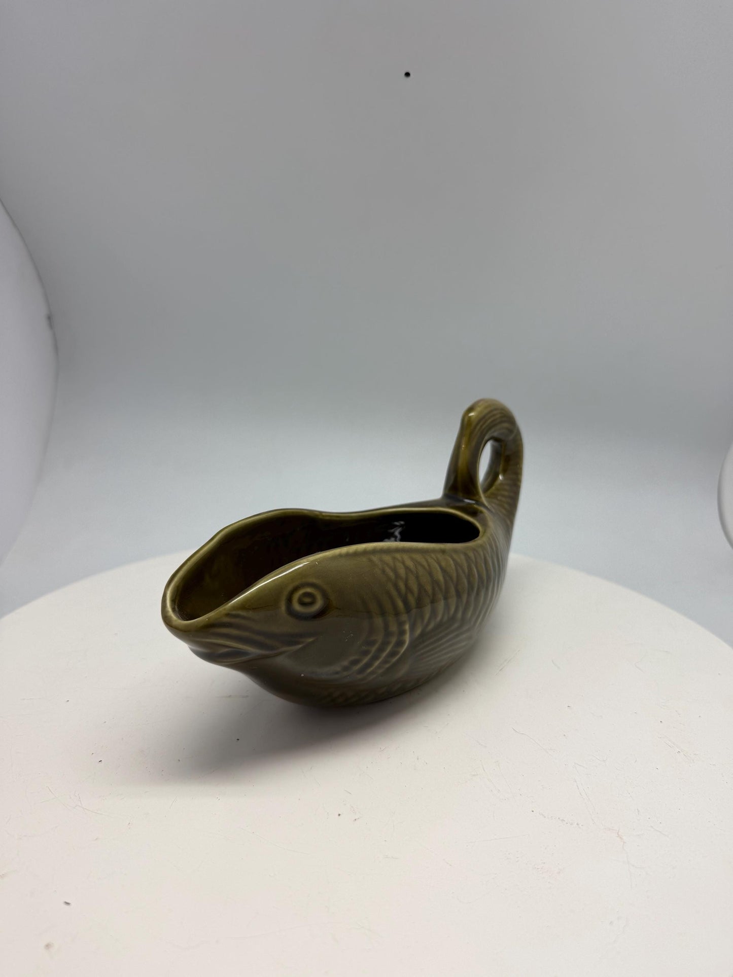 Vintage ceramic fish gravy boat, textured scale design