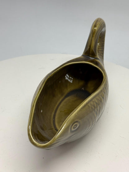 Vintage ceramic fish gravy boat, textured scale design