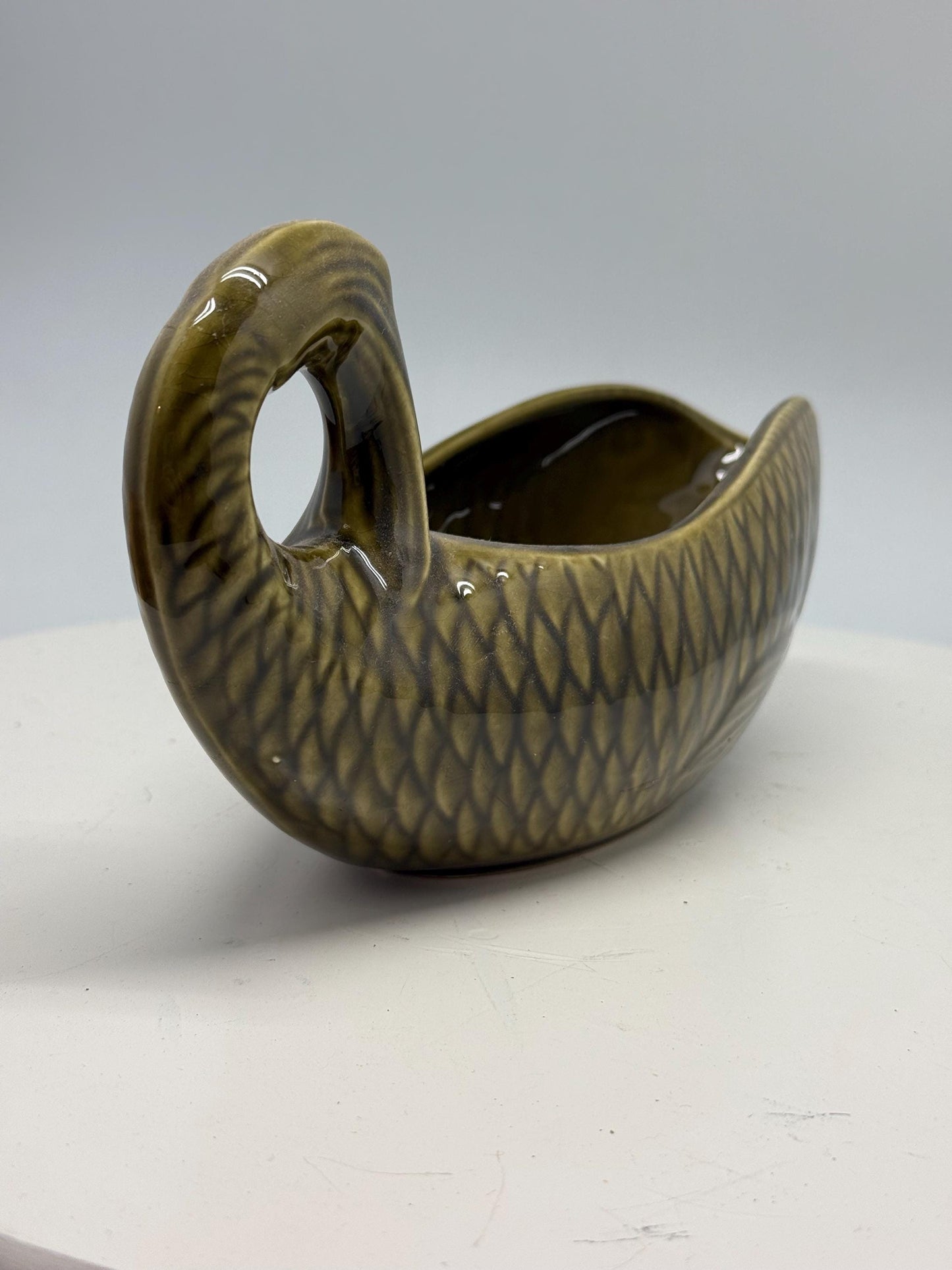 Vintage ceramic fish gravy boat, textured scale design