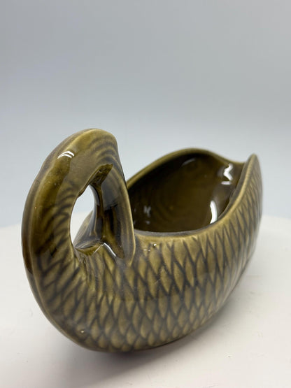 Vintage ceramic fish gravy boat, textured scale design