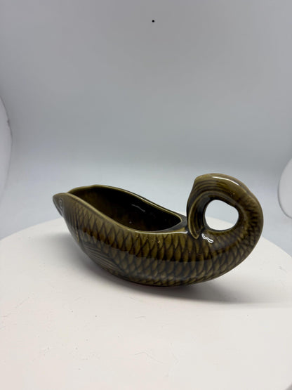 Vintage ceramic fish gravy boat, textured scale design