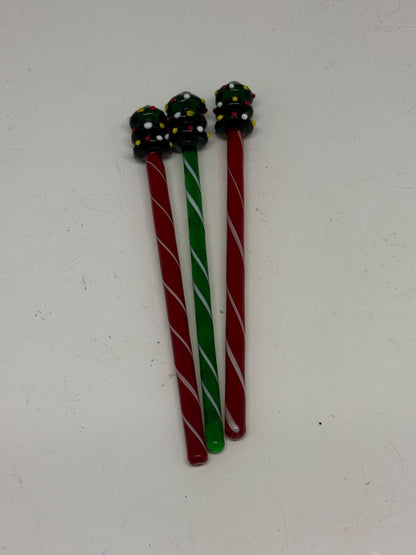 Candy Cane Striped Vintage Glass Swizzle Sticks — detail