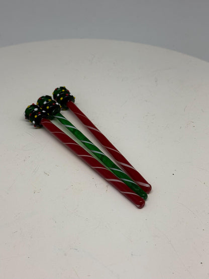 Vintage glass swizzle sticks bundle, candy cane striped