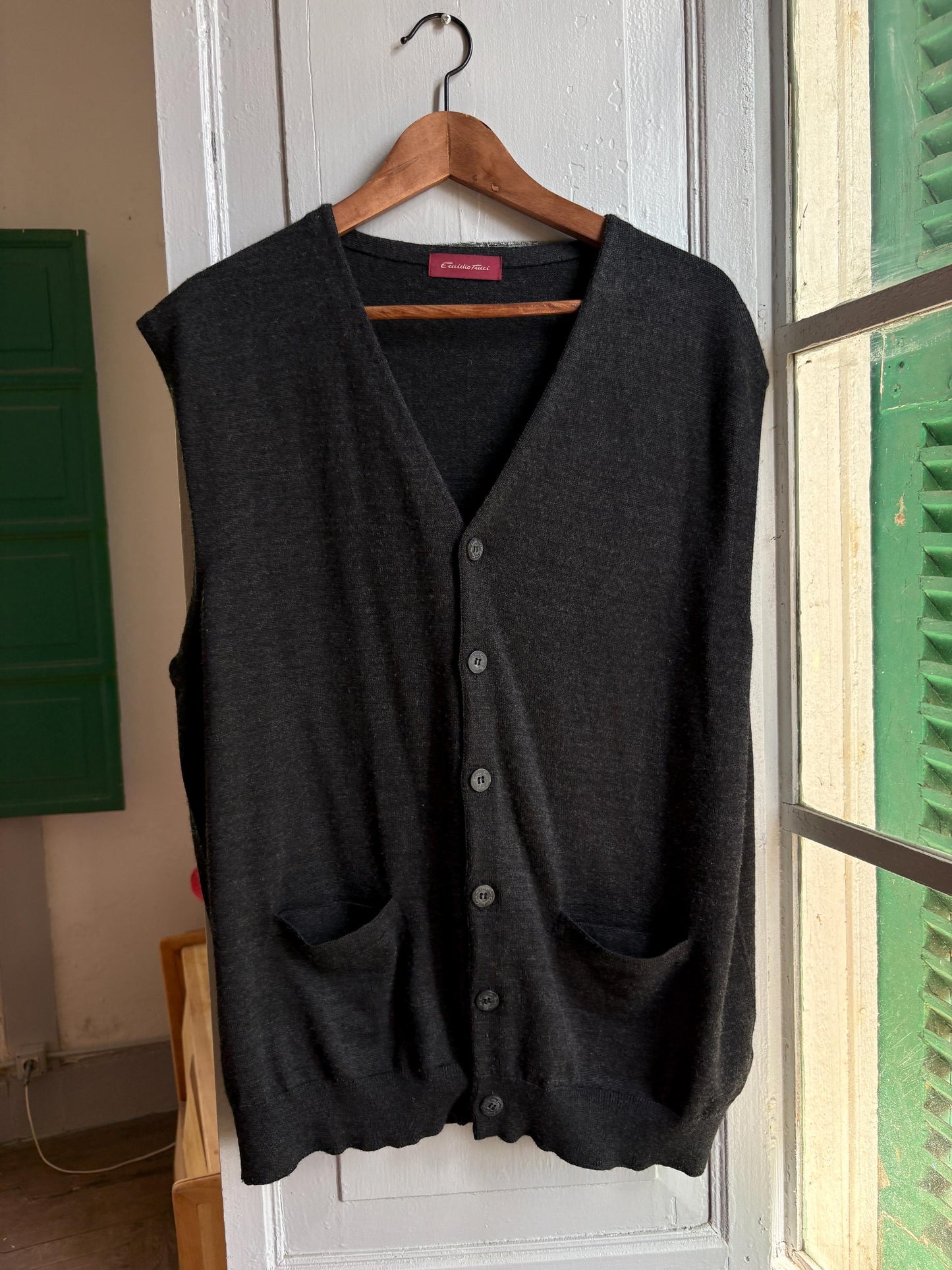Vintage Emidio Tucci Wool Waistcoat, Men's XL XXL, Dark Academia Knit Vest, Button Front Sweater Vest, Luxury menswear