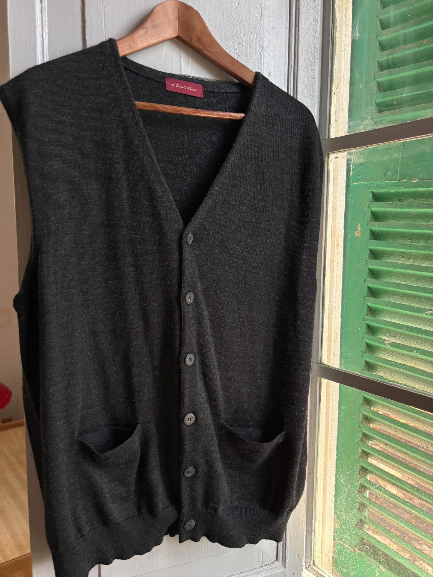 Vintage Emidio Tucci Wool Waistcoat, Men's XL XXL, Dark Academia Knit Vest, Button Front Sweater Vest, Luxury menswear