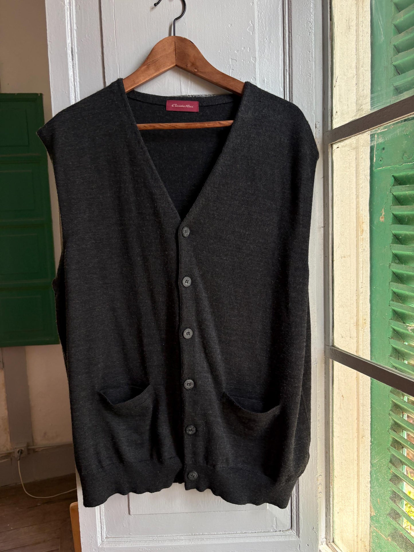 Vintage Emidio Tucci Wool Waistcoat, Men's XL XXL, Dark Academia Knit Vest, Button Front Sweater Vest, Luxury menswear
