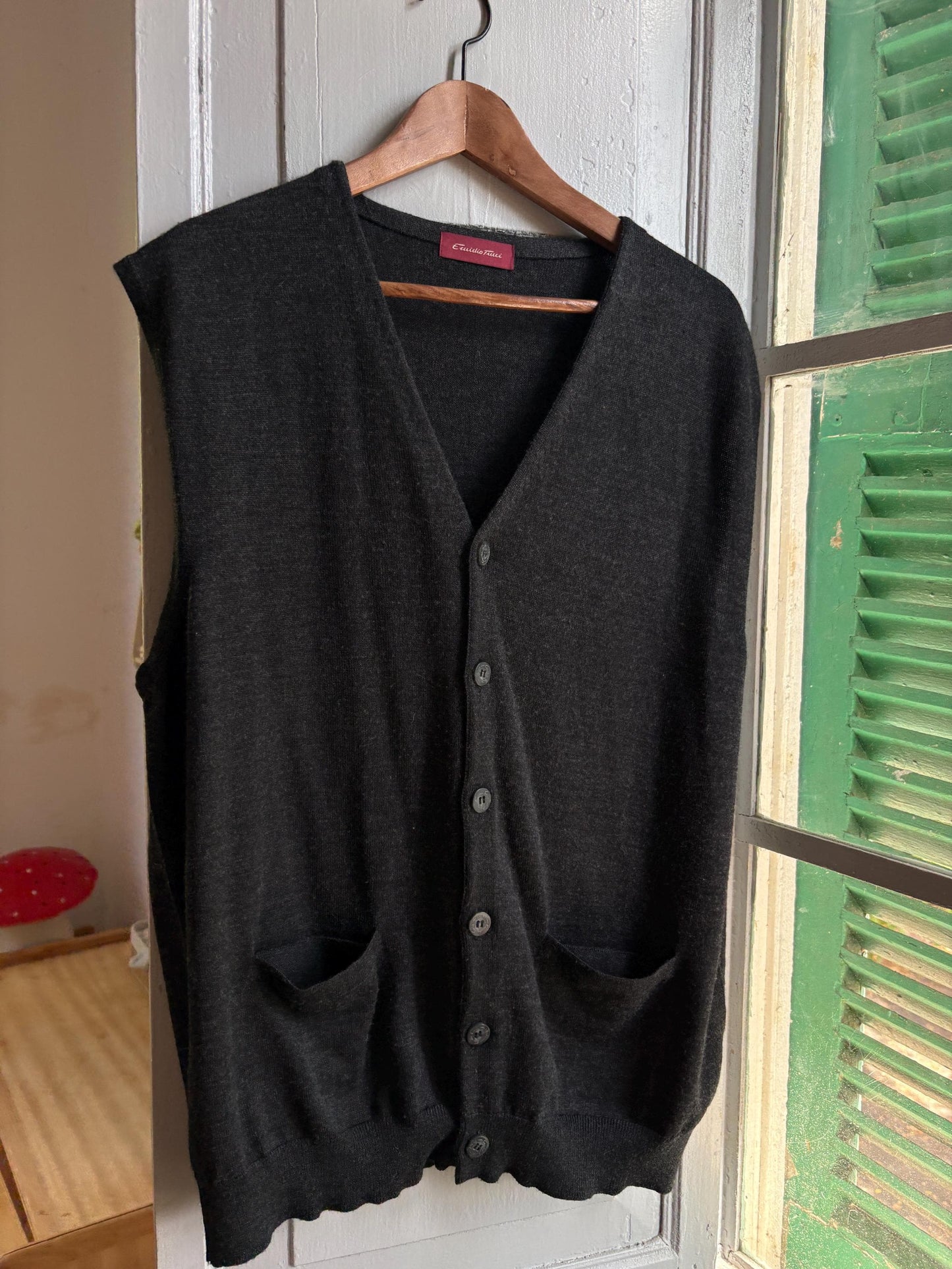 Vintage Emidio Tucci Wool Waistcoat, Men's XL XXL, Dark Academia Knit Vest, Button Front Sweater Vest, Luxury menswear
