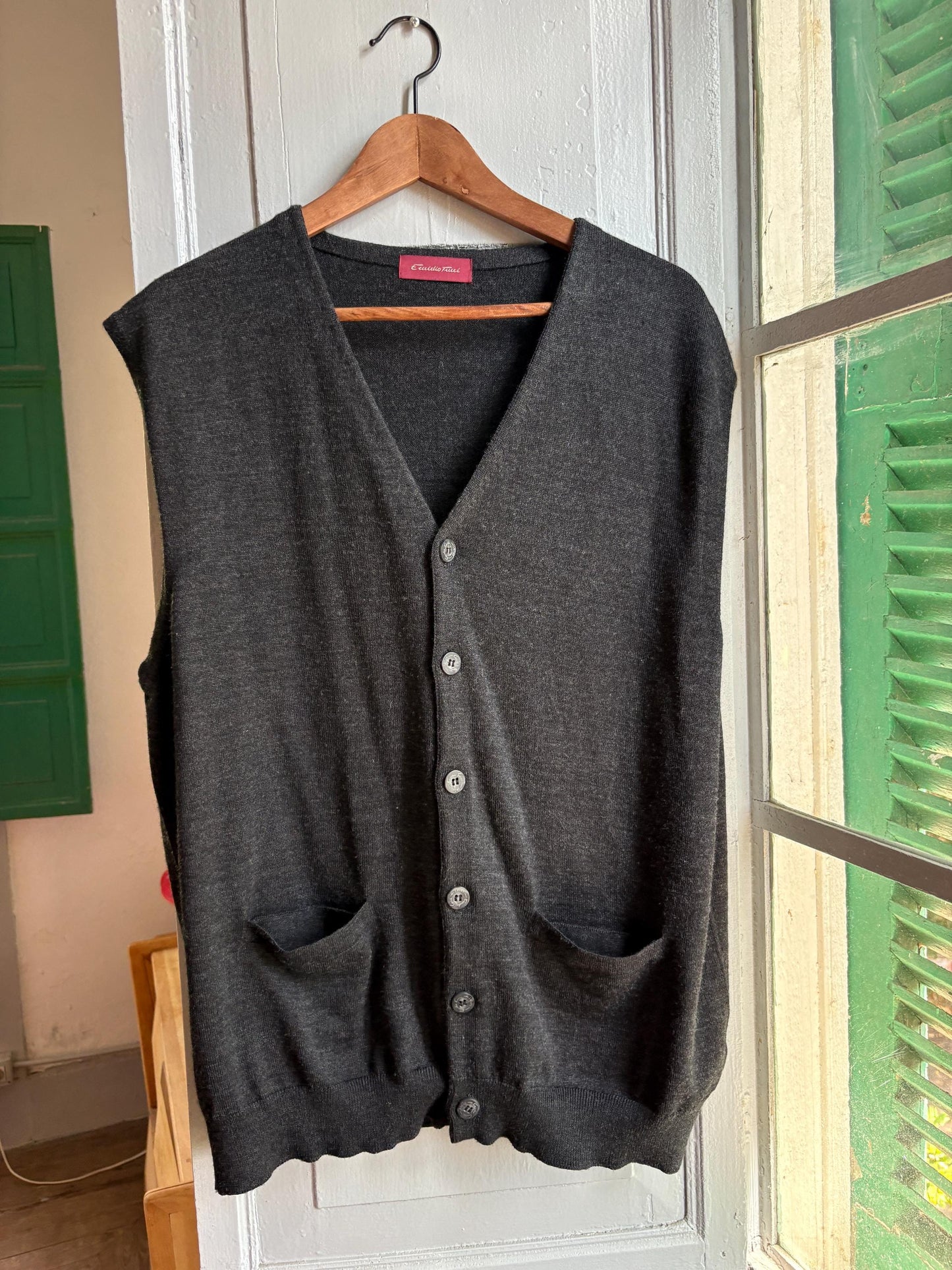 Vintage Emidio Tucci Wool Waistcoat, Men's XL XXL, Dark Academia Knit Vest, Button Front Sweater Vest, Luxury menswear