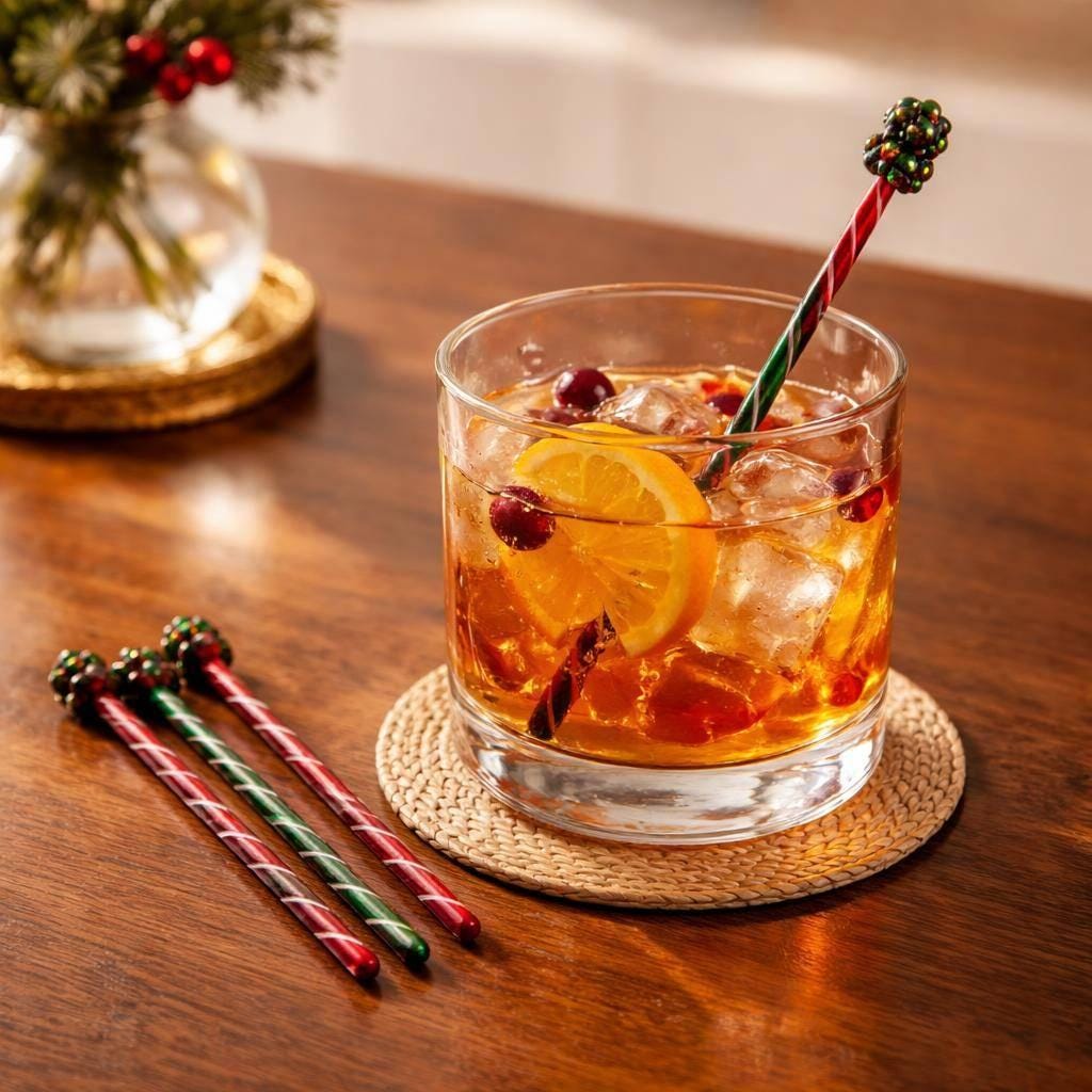 Candy Cane Striped Vintage Glass Swizzle Sticks