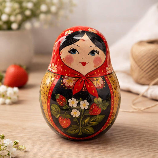 Hand-Painted Red Wooden Matryoshka Doll, Decorative