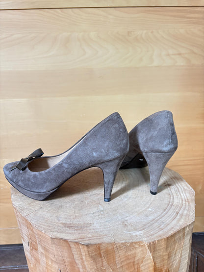 Lodi Suede Leather Pumps EU 38, Made in Spain, Designer Brown Heels, Pointed Toe, Platform Pumps, Elegant Women's Shoes