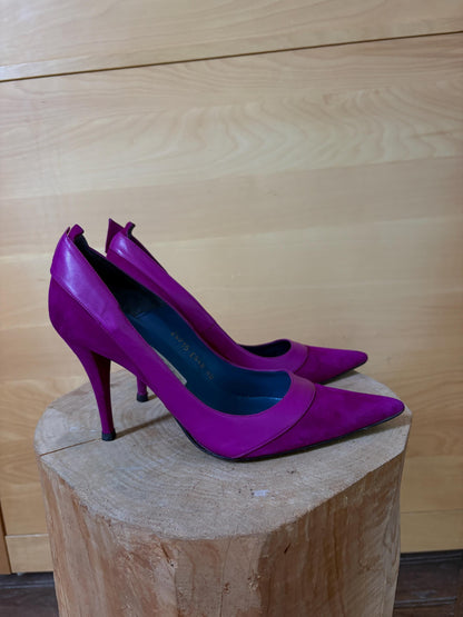 Luxury  Pura López Pink Suede Leather Heels EU 40, Designer Pumps Made in Spain, Fuchsia Stiletto Shoes