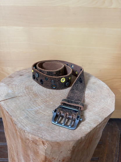Rip Curl Genuine Leather Belt Brown, Distressed Studded Belt, Surf Style Vintage Leather Belt, Unisex Festival Boho 106 cm