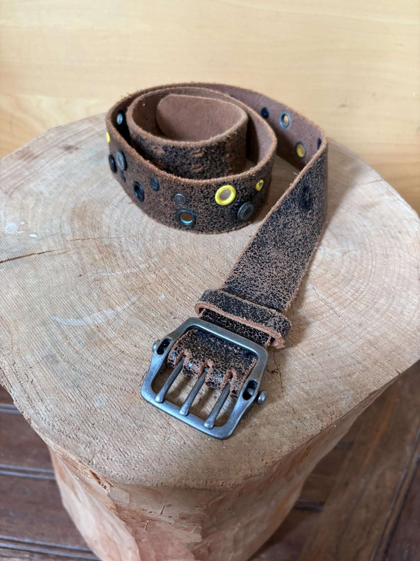 Rip Curl Genuine Leather Belt Brown, Distressed Studded Belt, Surf Style Vintage Leather Belt, Unisex Festival Boho 106 cm