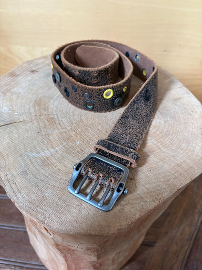 Rip Curl Genuine Leather Belt Brown, Distressed Studded Belt, Surf Style Vintage Leather Belt, Unisex Festival Boho 106 cm