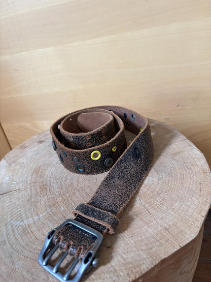 Rip Curl Genuine Leather Belt Brown, Distressed Studded Belt, Surf Style Vintage Leather Belt, Unisex Festival Boho 106 cm