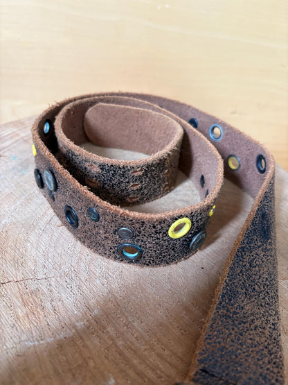 Rip Curl Genuine Leather Belt Brown, Distressed Studded Belt, Surf Style Vintage Leather Belt, Unisex Festival Boho 106 cm