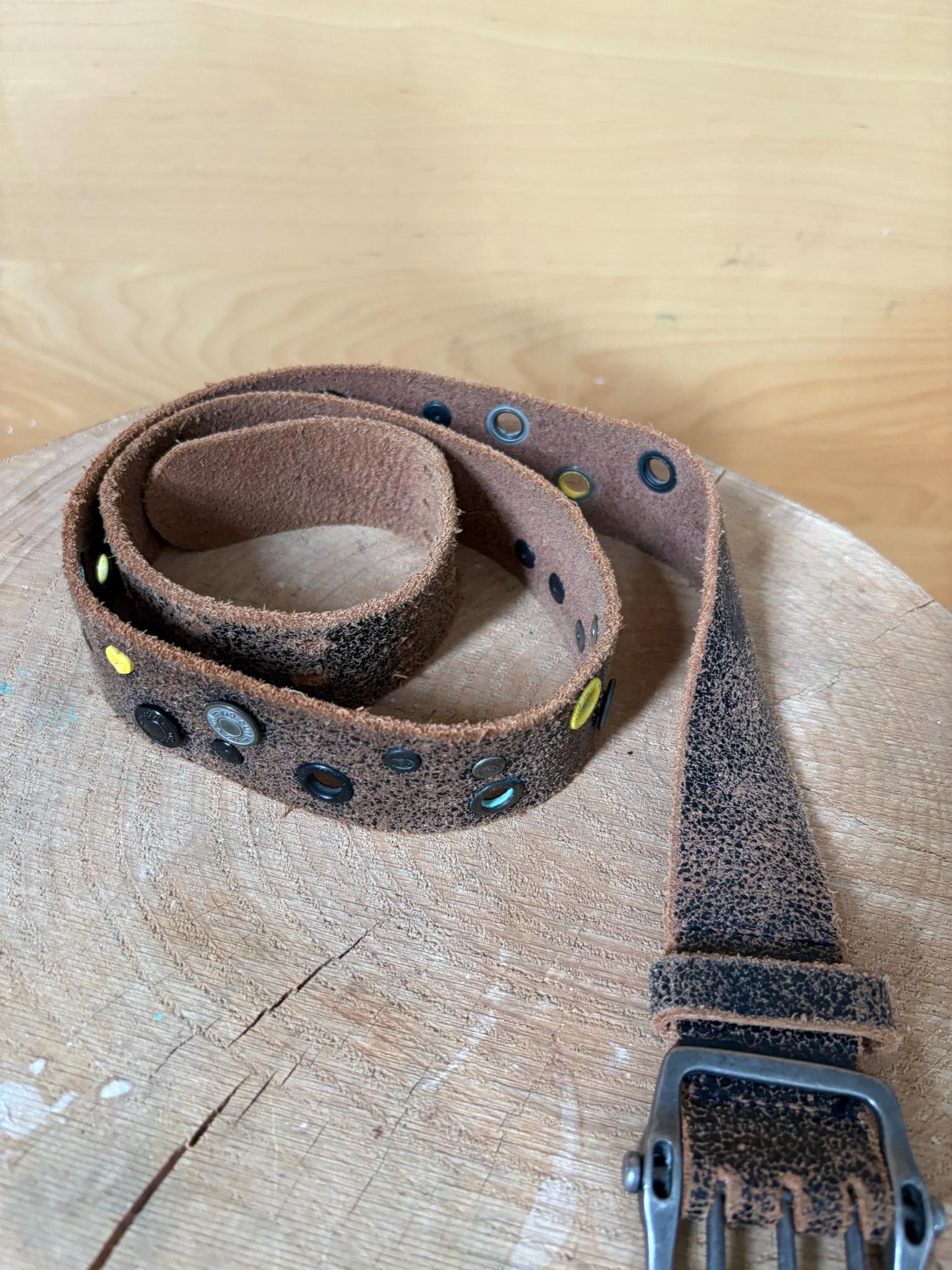 Rip Curl Genuine Leather Belt Brown, Distressed Studded Belt, Surf Style Vintage Leather Belt, Unisex Festival Boho 106 cm