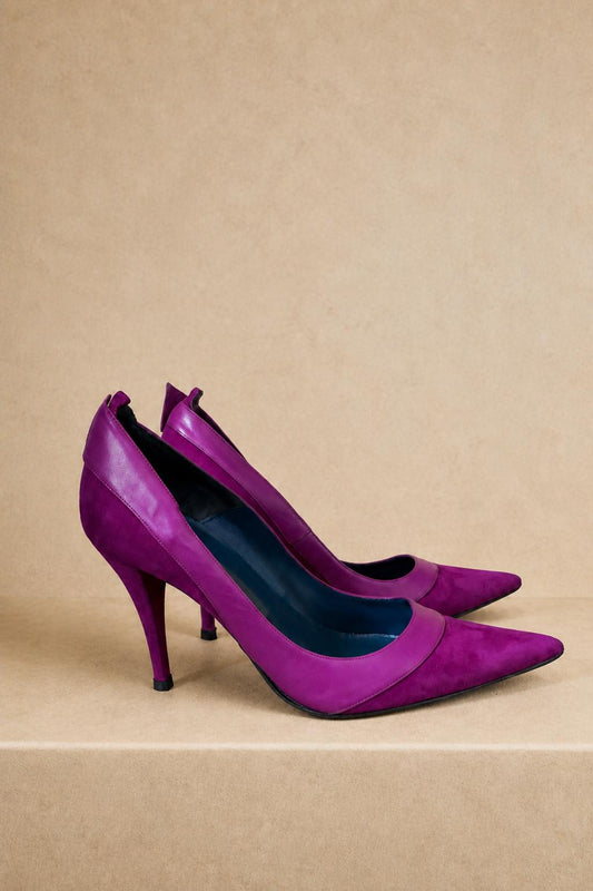 Luxury  Pura López Pink Suede Leather Heels EU 40, Designer Pumps Made in Spain, Fuchsia Stiletto Shoes