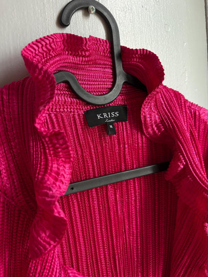 KRISS Sweden Fuchsia Ruffle Blouse, Barbiecore Pink Pleated Top, Y2K Statement Shirt, Women’s M/L