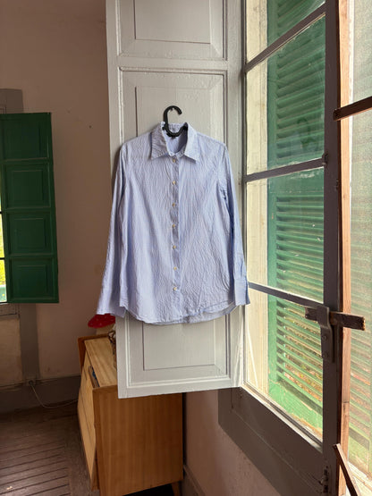 Massimo Dutti Blue Striped Cotton Shirt, Women’s EU 36 Small, Smart Casual Button-Up Blouse