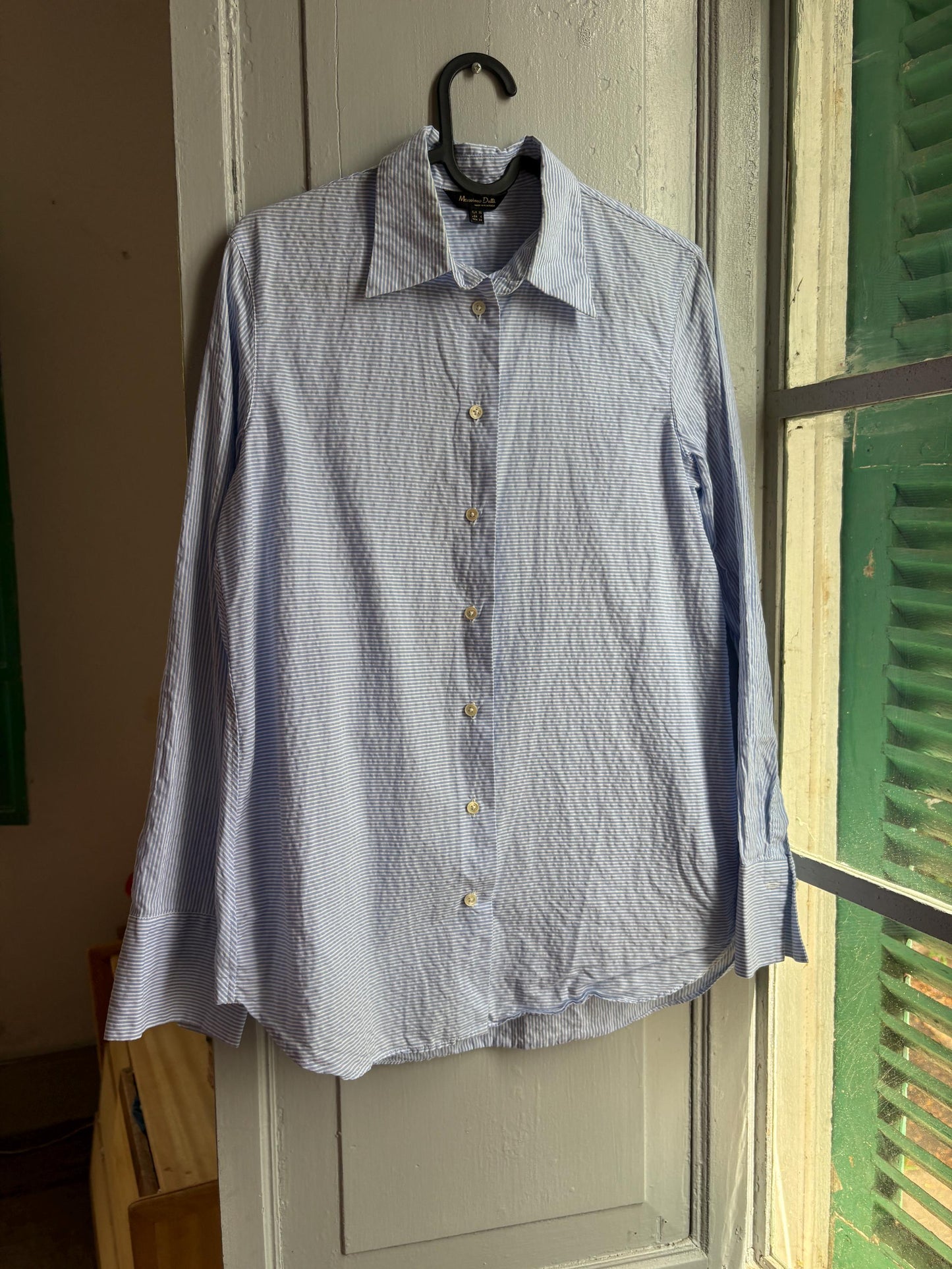 Massimo Dutti Blue Striped Cotton Shirt, Women’s EU 36 Small, Smart Casual Button-Up Blouse