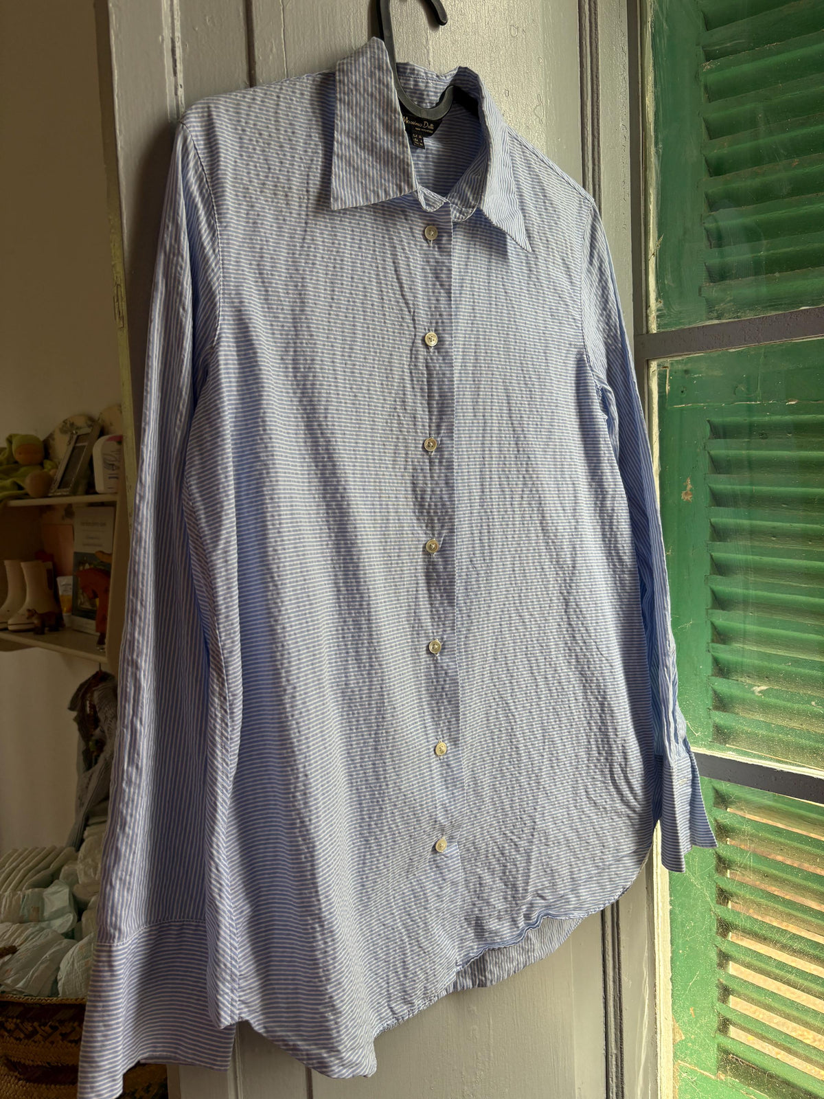 Massimo Dutti Blue Striped Cotton Shirt, Women’s EU 36 Small, Smart Casual Button-Up Blouse