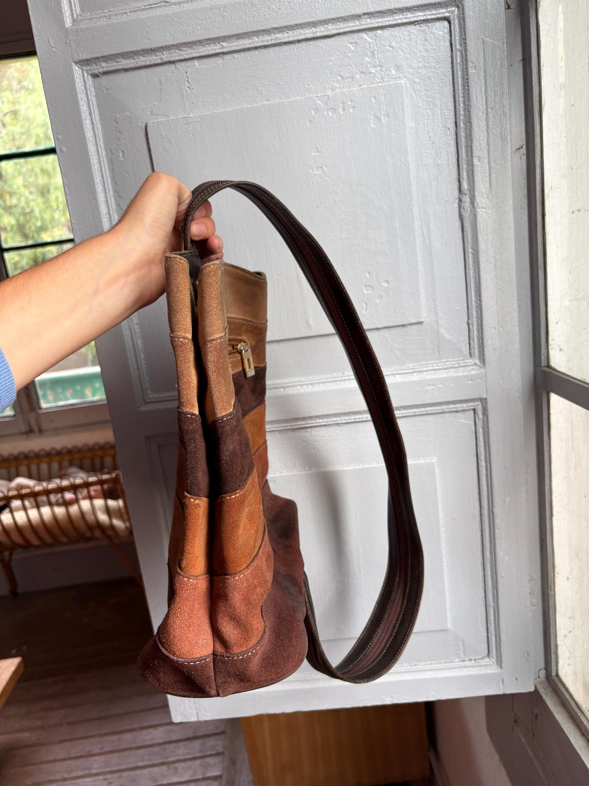 Pedro Rogado Genuine Leather Suede Backpack, Convertible Crossbody Sling Bag, Brown 90s Style Bag