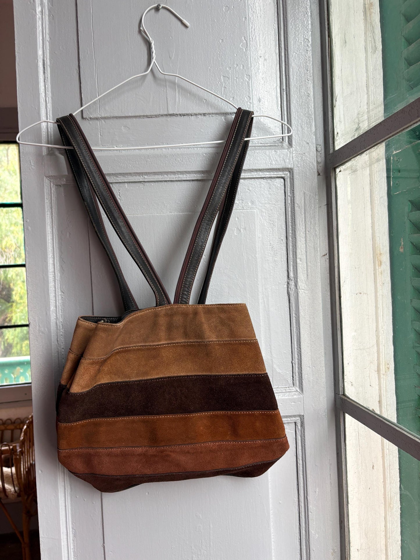 Pedro Rogado Genuine Leather Suede Backpack, Convertible Crossbody Sling Bag, Brown 90s Style Bag