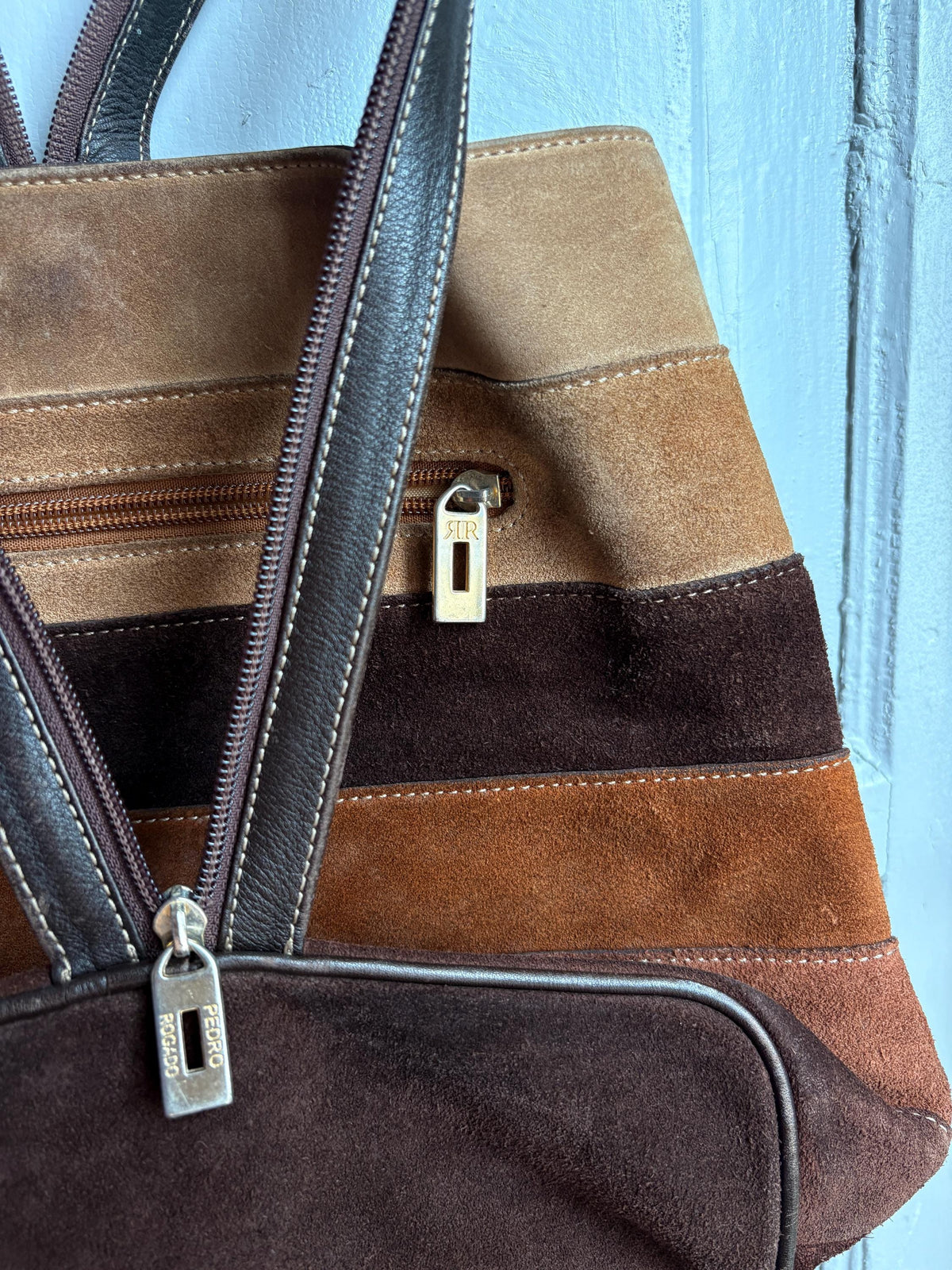 Pedro Rogado Genuine Leather Suede Backpack, Convertible Crossbody Sling Bag, Brown 90s Style Bag