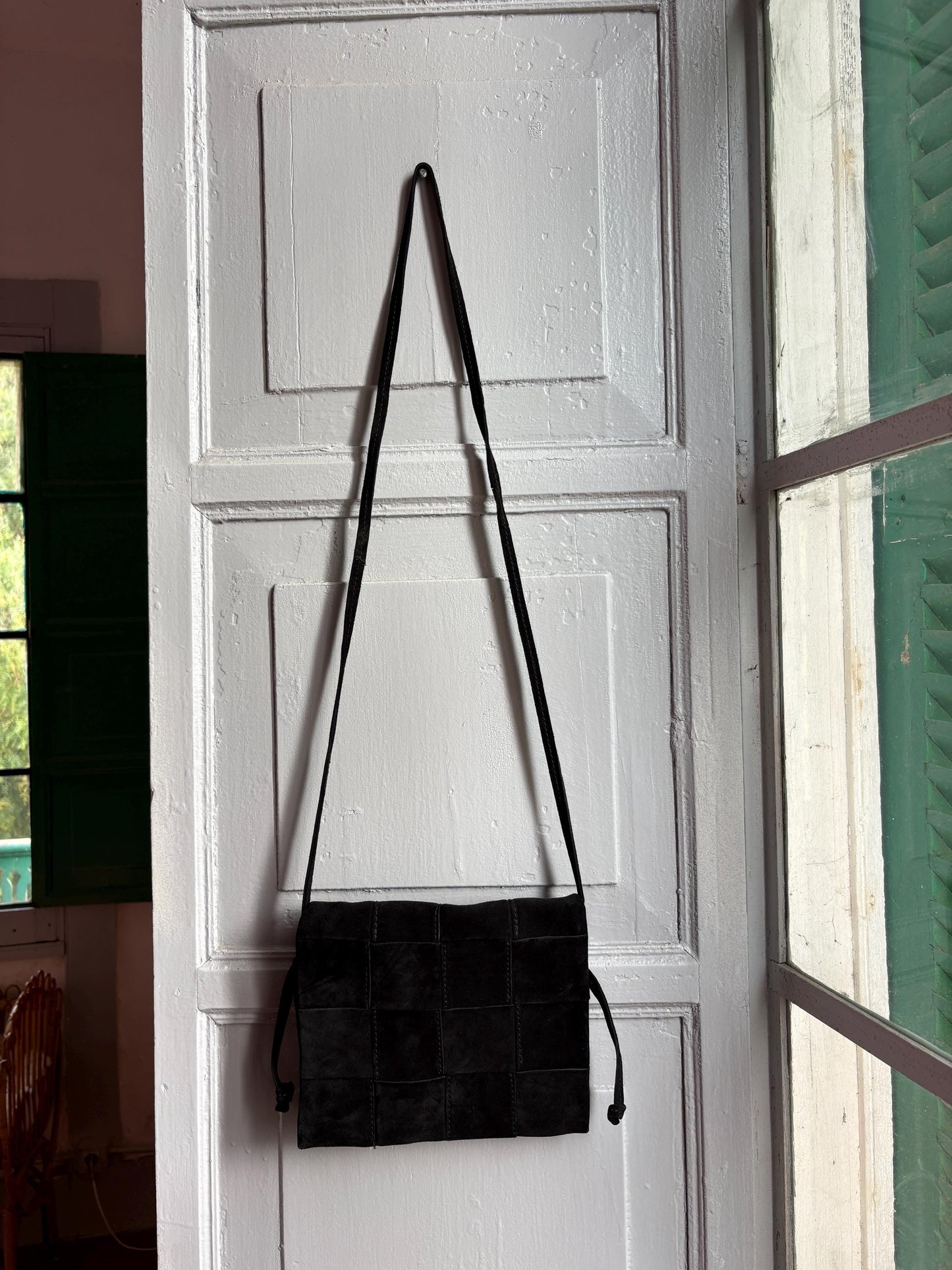 Black Suede Patchwork Crossbody Bag — detail