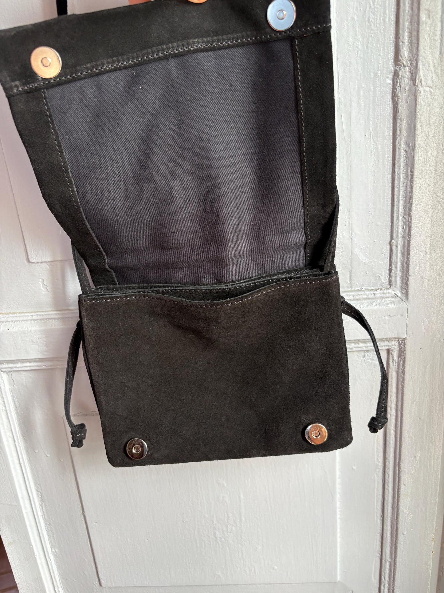 Black Suede Patchwork Crossbody Bag, Genuine Leather Shoulder Purse, Minimalist 90s Boho Everyday Bag