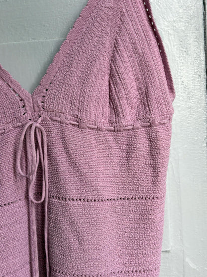 Y2K Knit Camisole Top, Pink Tie Front Tank, Boho Crochet Look Cami, Festival Summer Top, Women's XS