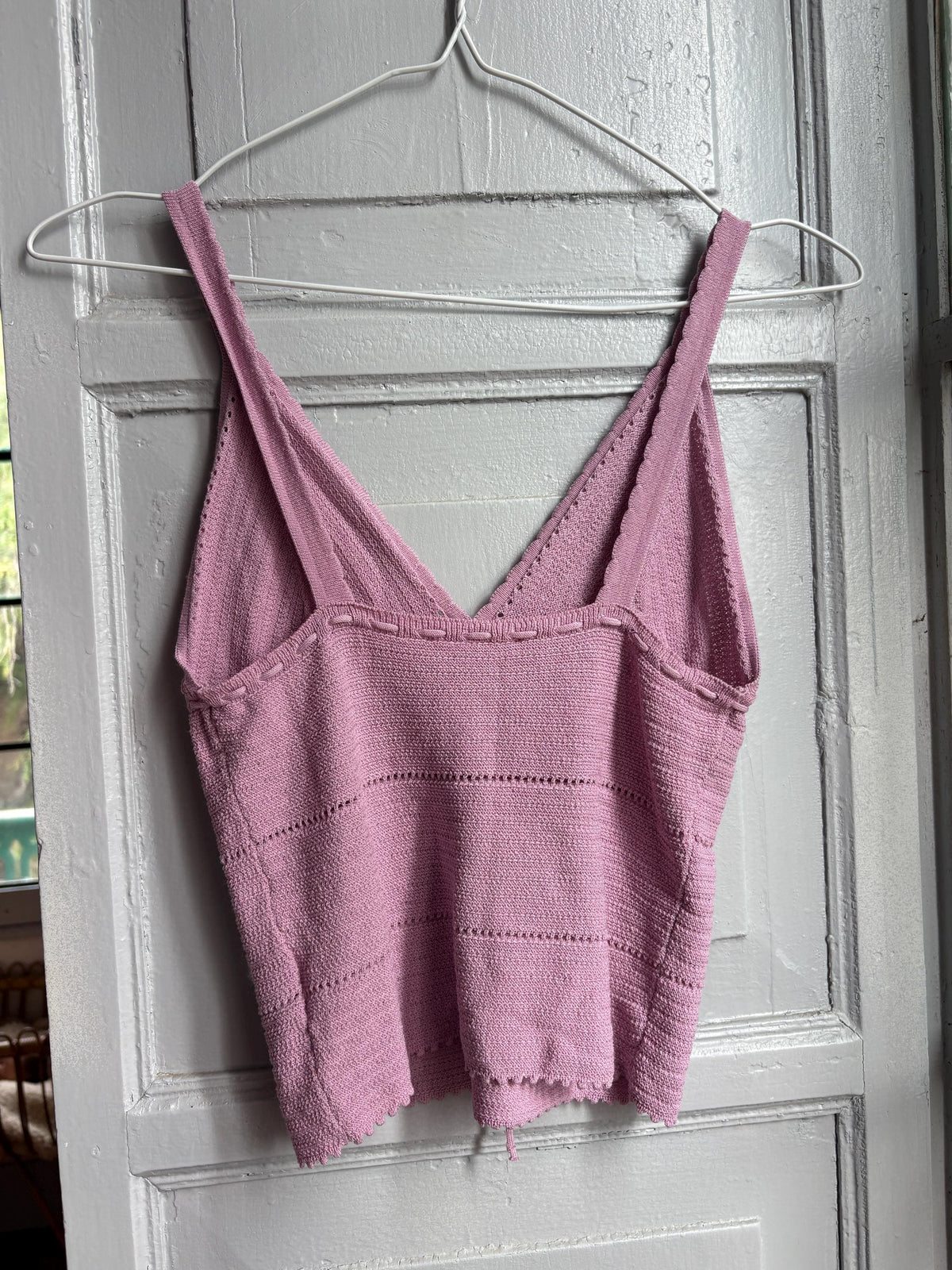 Y2K Knit Camisole Top, Pink Tie Front Tank, Boho Crochet Look Cami, Festival Summer Top, Women's XS