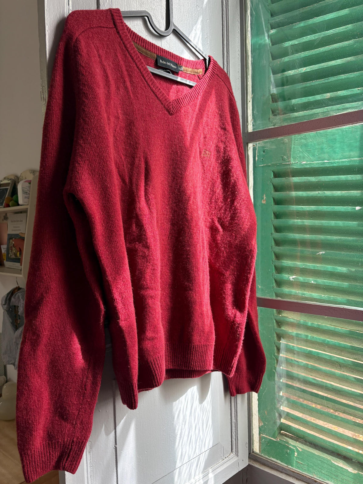 Pedro del Hierro Geelong Lambswool Jumper, Vintage Burgundy V Neck Sweater, Men's Pure Wool Knit, Quiet Luxury, Made in Spain
