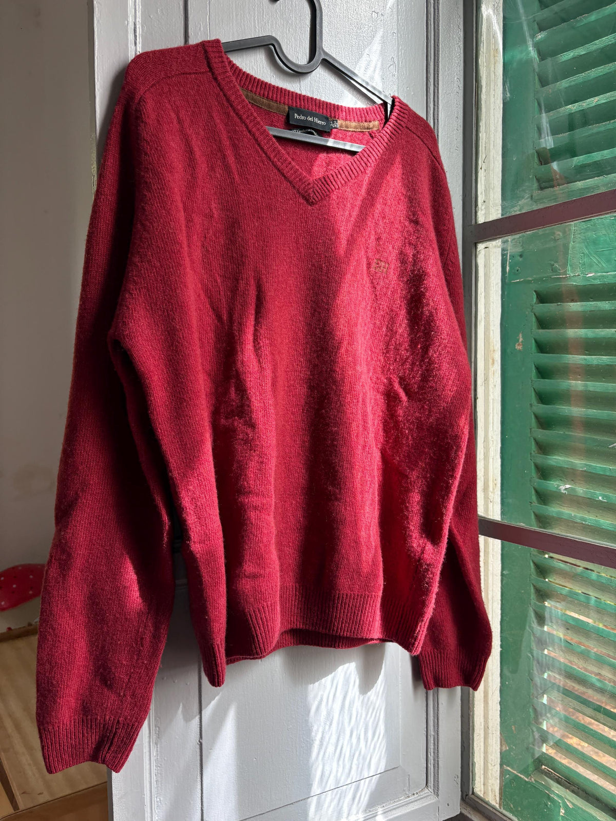 Pedro del Hierro Geelong Lambswool Jumper, Vintage Burgundy V Neck Sweater, Men's Pure Wool Knit, Quiet Luxury, Made in Spain