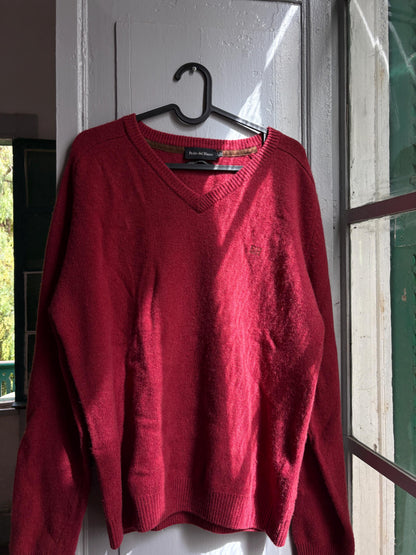 Pedro del Hierro Geelong Lambswool Jumper, Vintage Burgundy V Neck Sweater, Men's Pure Wool Knit, Quiet Luxury, Made in Spain