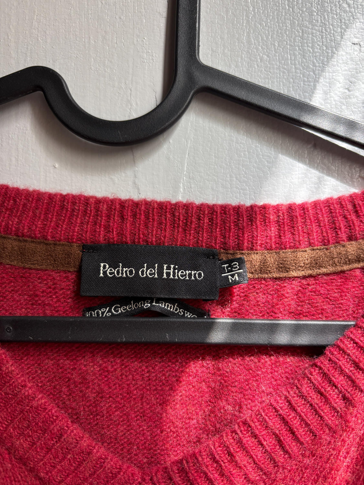 Pedro del Hierro Geelong Lambswool Jumper, Vintage Burgundy V Neck Sweater, Men's Pure Wool Knit, Quiet Luxury, Made in Spain