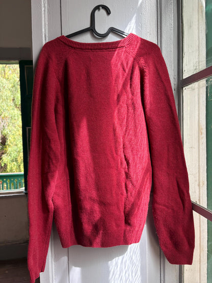 Pedro del Hierro Geelong Lambswool Jumper, Vintage Burgundy V Neck Sweater, Men's Pure Wool Knit, Quiet Luxury, Made in Spain