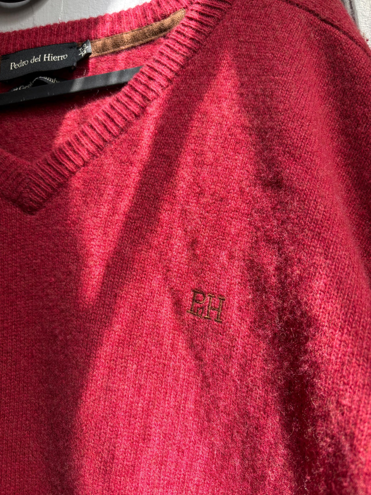 Pedro del Hierro Geelong Lambswool Jumper, Vintage Burgundy V Neck Sweater, Men's Pure Wool Knit, Quiet Luxury, Made in Spain