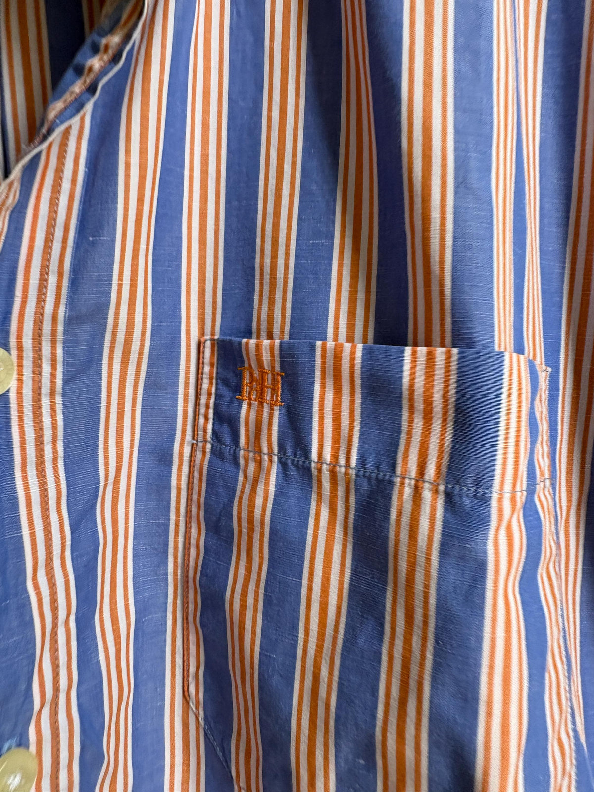 Men's Striped Linen Cotton Shirt, Blue Orange — additional view 7